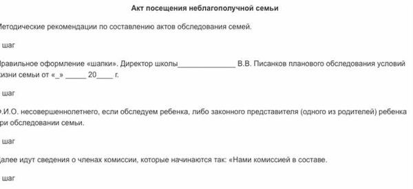 Акт посещения семьи: заполненный образец